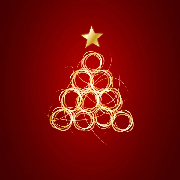 Vector Resumen Árbol de Navidad dorado sobre fondo rojo — Vector de stock