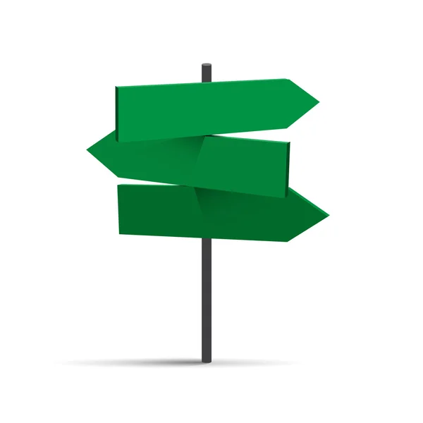 Vector three green road signs, travel destinations — Stock Vector