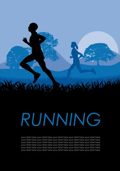 Vector poster runners in the countyside — Stock Vector