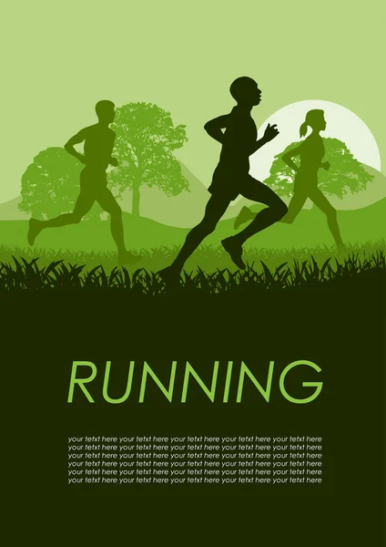 Vector poster runners in the countyside — Stock Vector