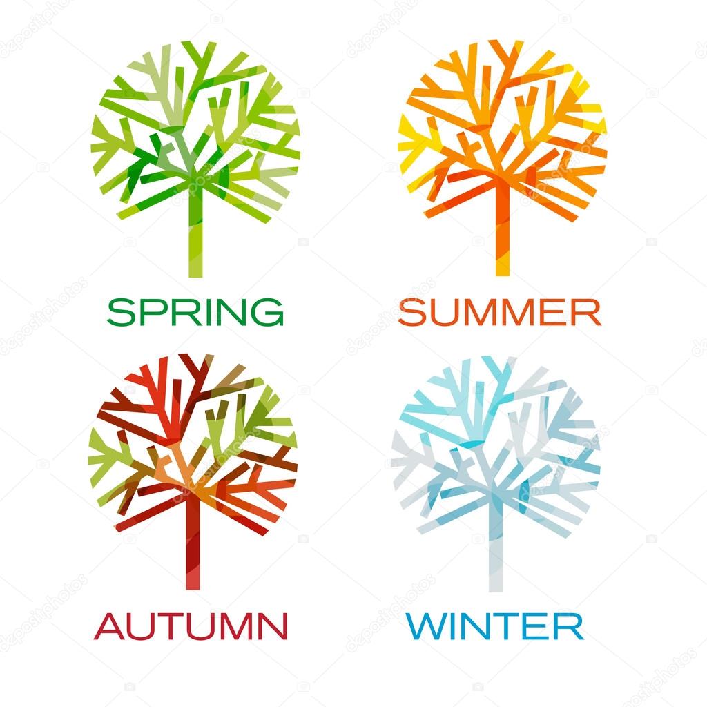 Four trees as seasons. Spring, summer,autumn and winter