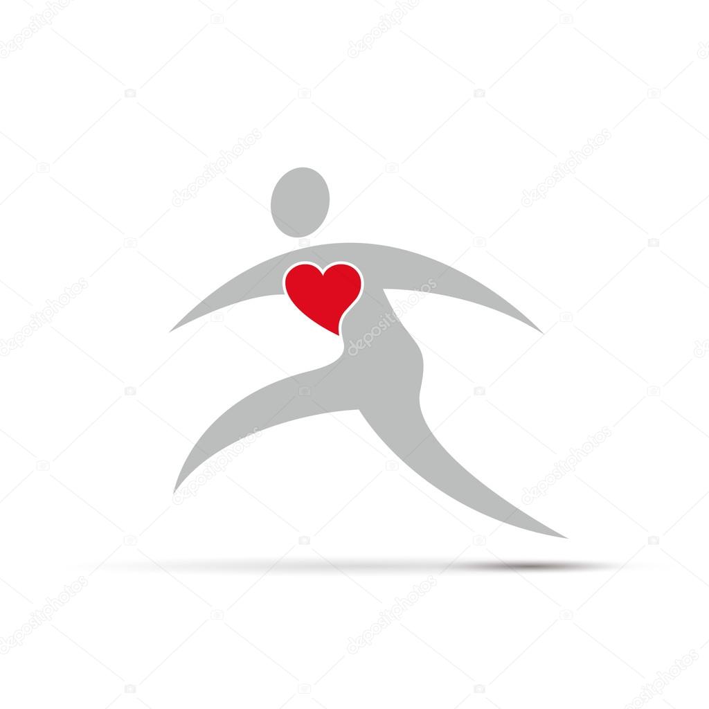 Vector abstract man running,  heart and sport