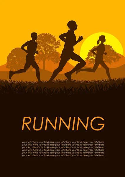 Vector poster runners in the countyside — Stock Vector