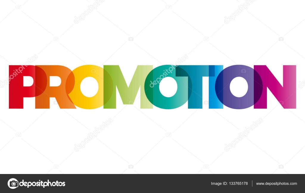 The word Promotion. Vector banner with the text colored rainbow. Stock