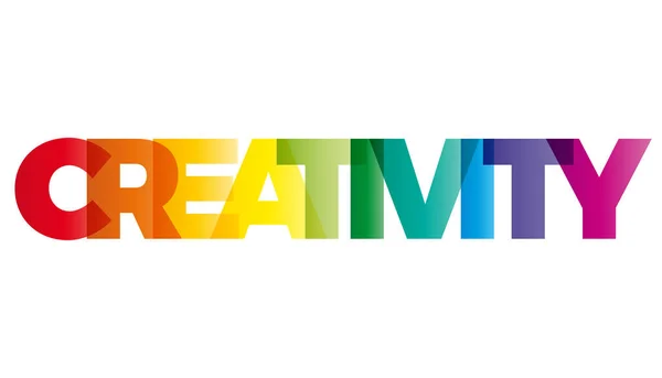 Η λέξη δημιουργικότητα. Διάνυσμα banner με το ουράνιο τόξο χρώματος κειμένου — Διανυσματικό Αρχείο