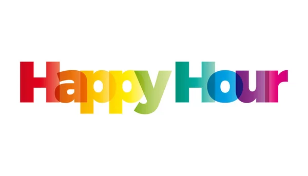 La parola happy hour. Bandiera vettoriale con il testo colorato arcobaleno — Vettoriale Stock