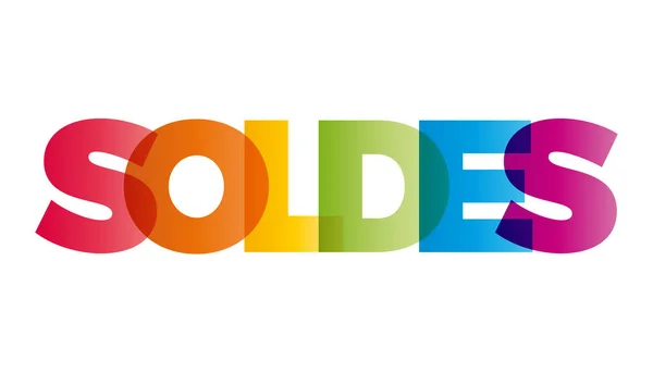 La palabra Soldes. Banner vectorial con el arco iris de color de texto . — Vector de stock