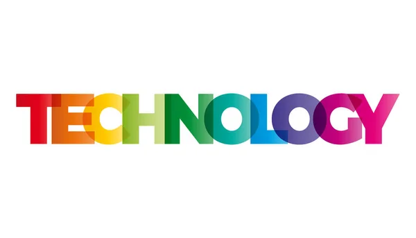 La parola Tecnologia. Bandiera vettoriale con il testo colorato arcobaleno — Vettoriale Stock