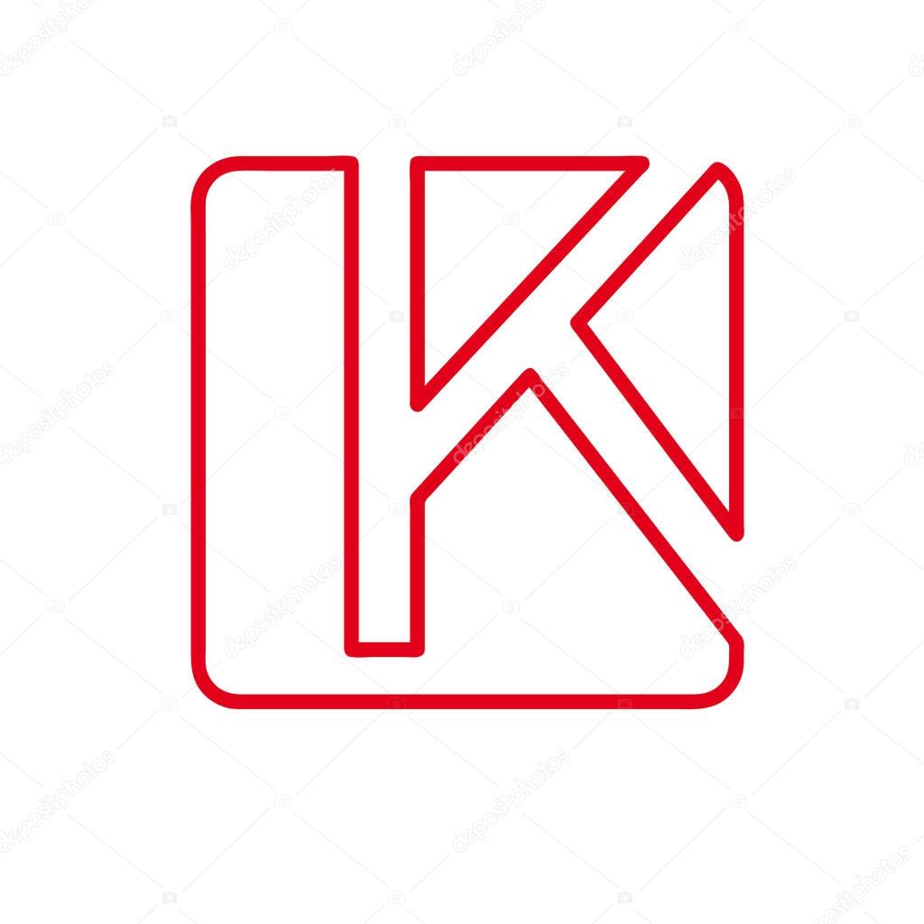 Vector initial letter K. Sign made with red line