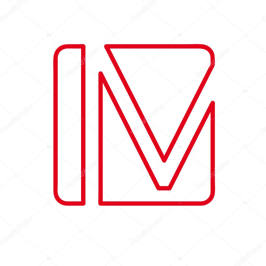 Vector initial letter M. Sign made with red line