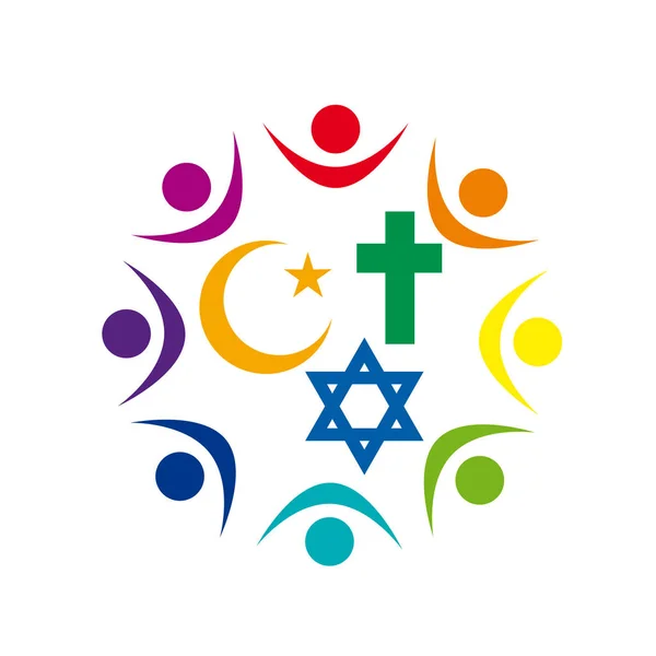 Paz y diálogo entre religiones. símbolos cristianos, Judio y — Vector de stock