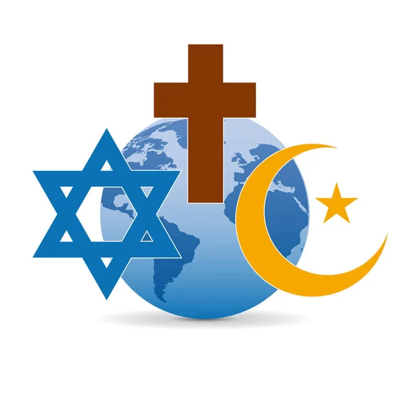 Peace and dialogue between religions. Christian symbols, jew and — Stock Vector