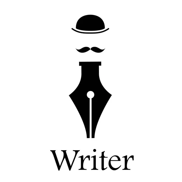 Wektor znak pisarz. Wieczne pióro, człowiek z kapelusz i wąsy — Wektor stockowy