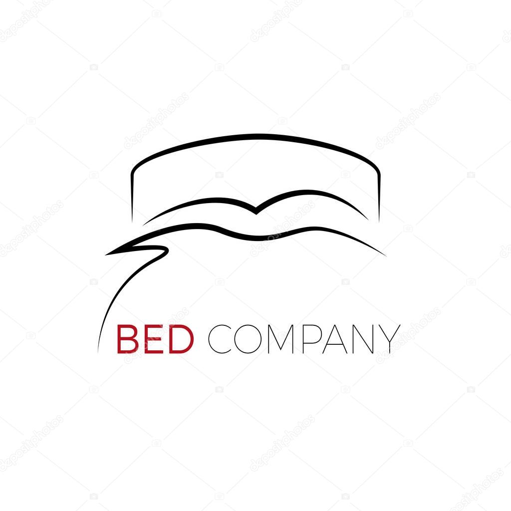 Vector sign stylized bed with pillows and duvet