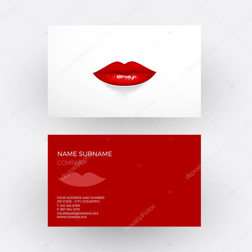 Vector abstract red lips, concept of maker up. Business card