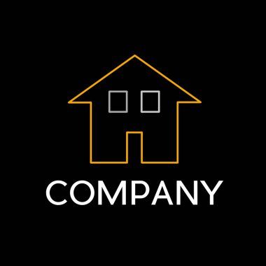 Vektör işareti soyut ev, doğrusal tarzı siyah arka plan üzerine