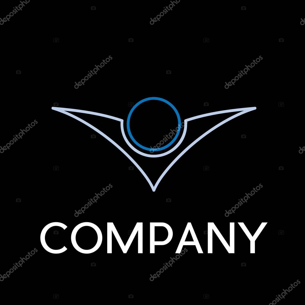 Vector sign abstract flying man, in linear style on black background