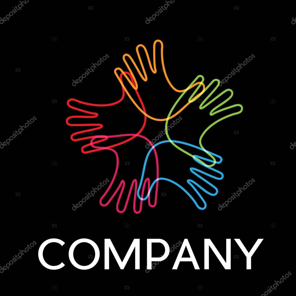 Vector sign hands crossed, in linear style on black background