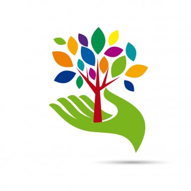 Vektör işareti samimi bir ortam, el ve ağaç