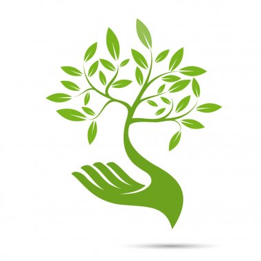 Vektör işareti samimi bir ortam, el ve ağaç