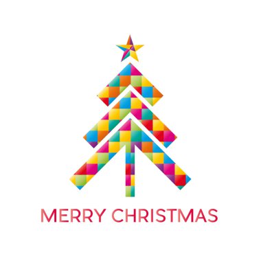 Beyaz arka plan üzerinde soyut renkli Noel ağacı