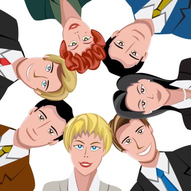 Bir grup gökyüzü arka plan üzerinde bir daire içinde insan. Vektör illustra