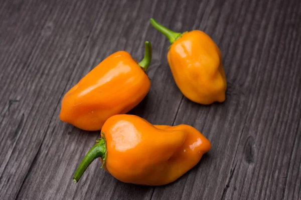 Vissa vegetabiliska av orange chilipeppar habanero på trä vintage — Stockfoto