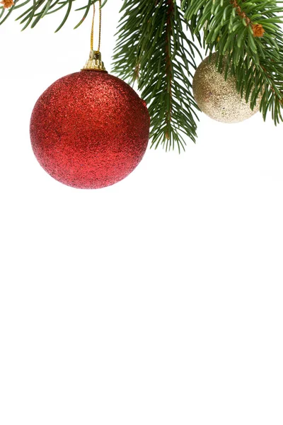Christmas greeting card. Isolated tree with balls and ornament o Stock Image