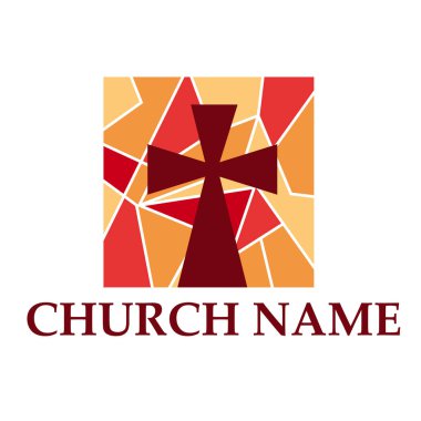 Vektör işareti ile mozaik vitray pencere üzerinde çapraz