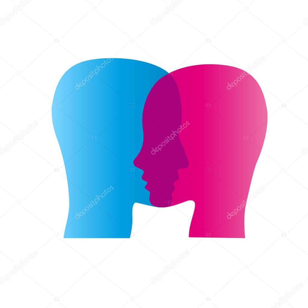 Vector sign abstract dual personality, couple in love