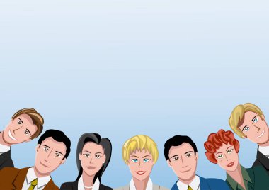 Bir grup gökyüzü arka plan üzerinde bir daire içinde insan. Vektör illustra