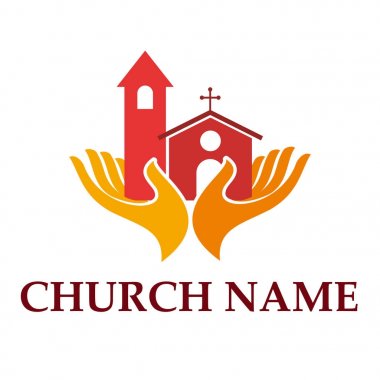 Çan kulesi ve tavan gül kilise üzerinde vektör işareti eller