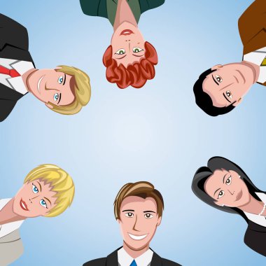 Bir grup gökyüzü arka plan üzerinde bir daire içinde insan. Vektör illustra