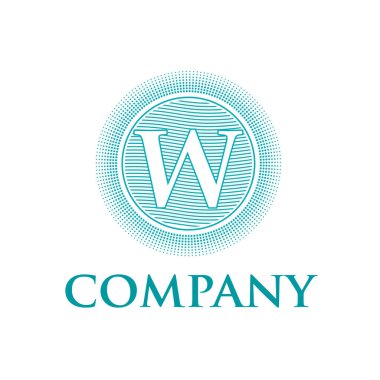 Zarif vektör monogram ilk harfi W ile güneş ve dalgalar
