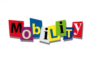 hareketlilik, kelime ve metin kağıt, düz tasarım kesim