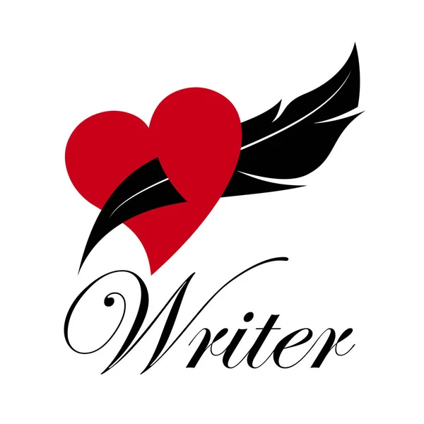 Vector tecken författare. Bläckhorn i ett hjärta. Kärlekshistoria — Stock vektor