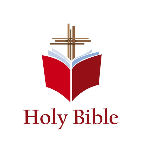 Signo vectorial Biblia santa con cruz — Vector de stock