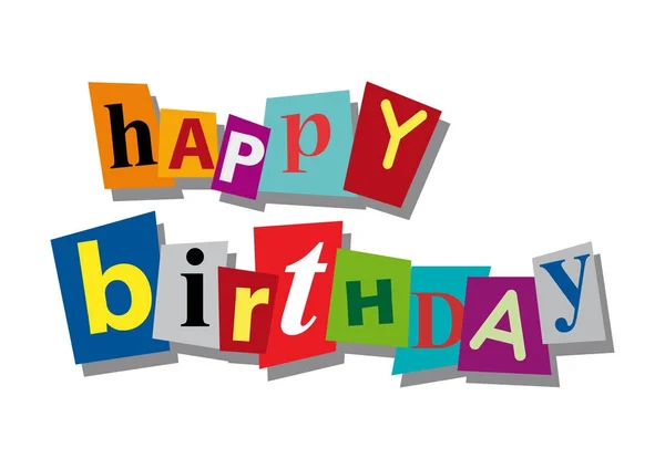 Happy birthday, woord en tekst knippen van papier, uitnodigen kaart — Stockvector