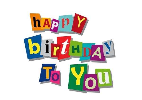 Gelukkige verjaardag aan u, word en tekst snijden van papier, uitnodigen kaart — Stockvector