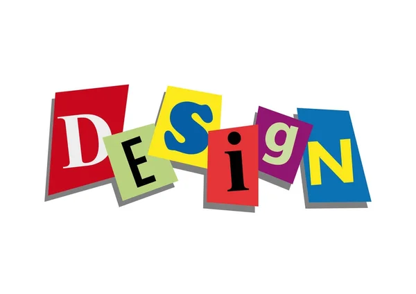 Design, ord och text skär från papper, i platt design — Stock vektor