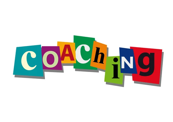 Coaching, word and text cut from paper, in flat design — Stock Vector