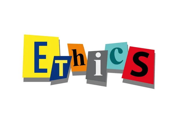 Ética, palabra y texto cortados de papel, en diseño plano — Vector de stock