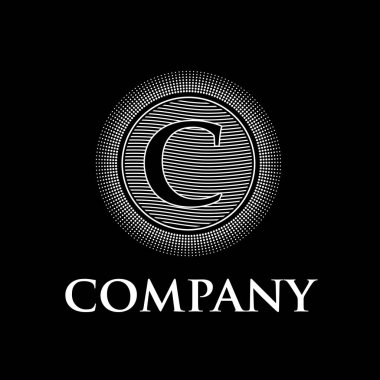 Zarif vektör monogram ilk harfi C ile güneş ve dalgalar