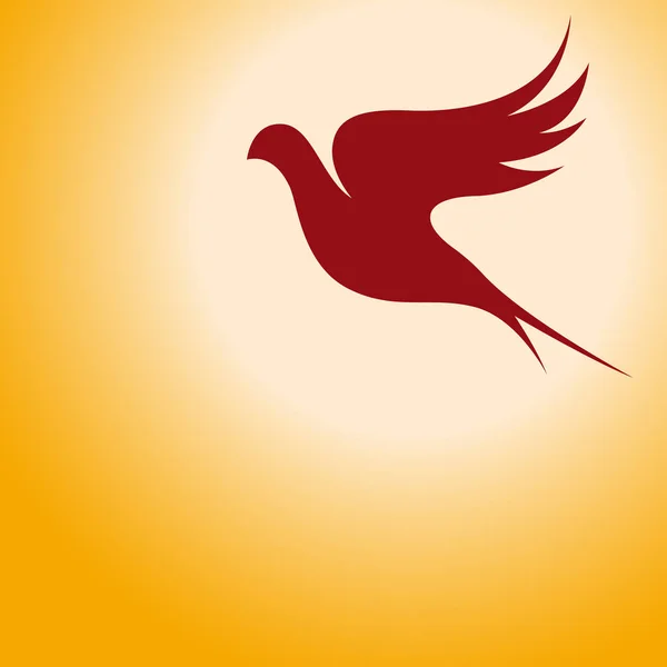 Signe vectoriel oiseau abstrait en vol sur ciel orange au coucher du soleil — Image vectorielle