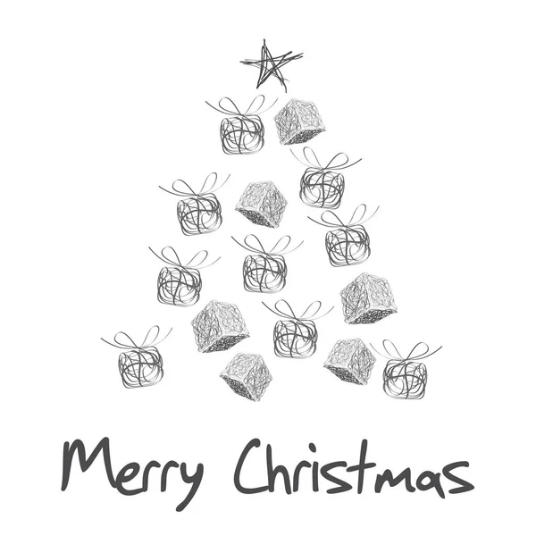 圣诞快乐圣诞树与礼品和盒子矢量卡片插图 — 图库矢量图片