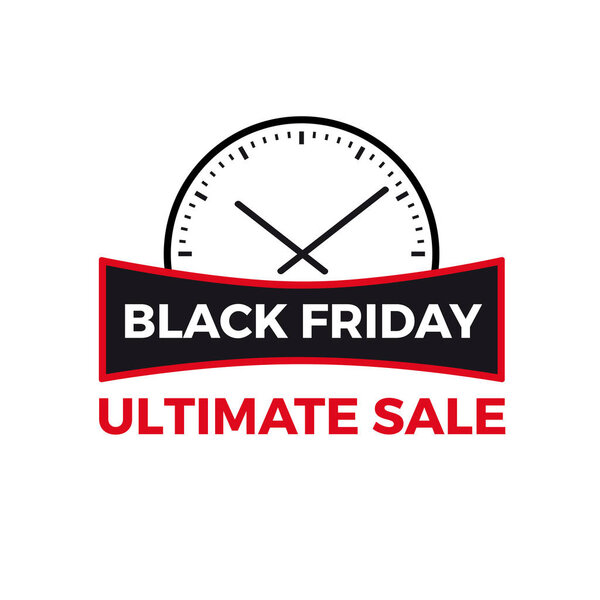 Vector isolated label black friday with clock, ultimate sale