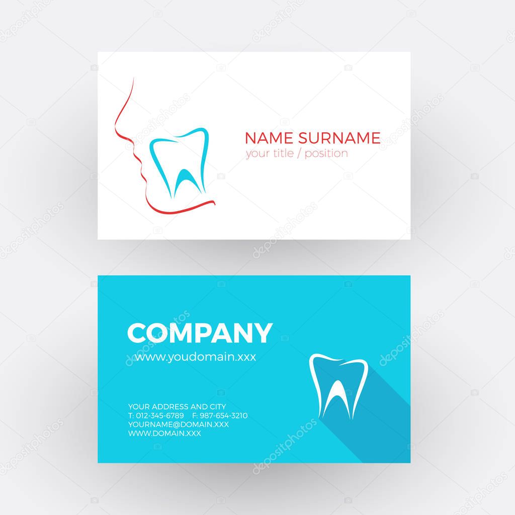 Vector abstract dentist, blue tooth and pink face. Business card