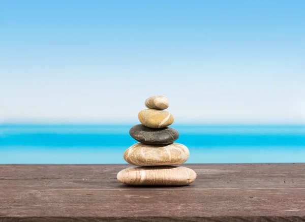 Tropical sea seen from the boat. Stones on table with copy space — Stock Photo, Image