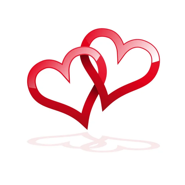 Вектор два скрученных красных сердца, связанных вместе. Концепция вечности — стоковый вектор