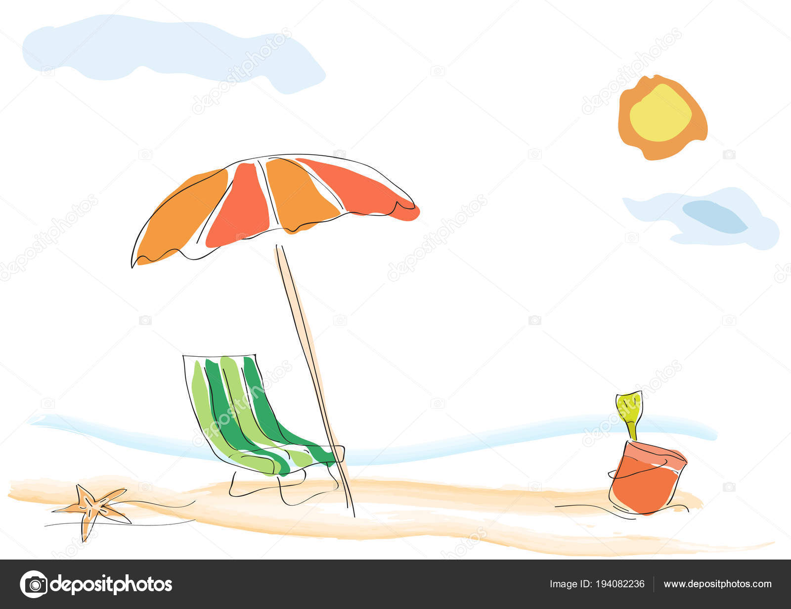 Fond Vectoriel Ete Sur La Plage Dessin Enfantin Fait A La Main Image Vectorielle Par Luckytd C Illustration